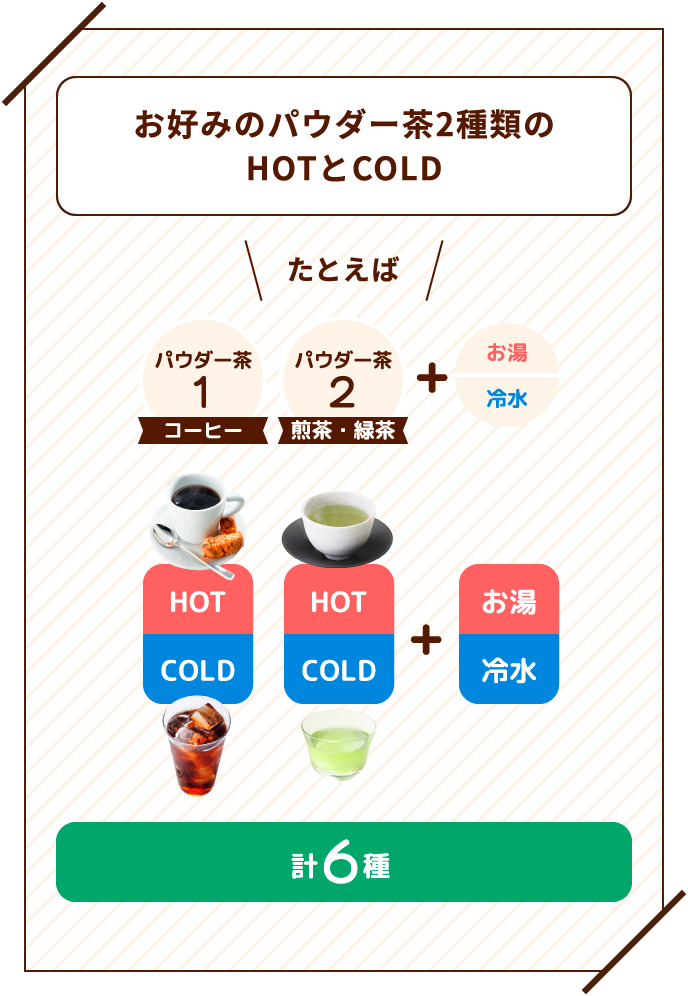 お好みのパウダー茶2種類のHOTとCOLD